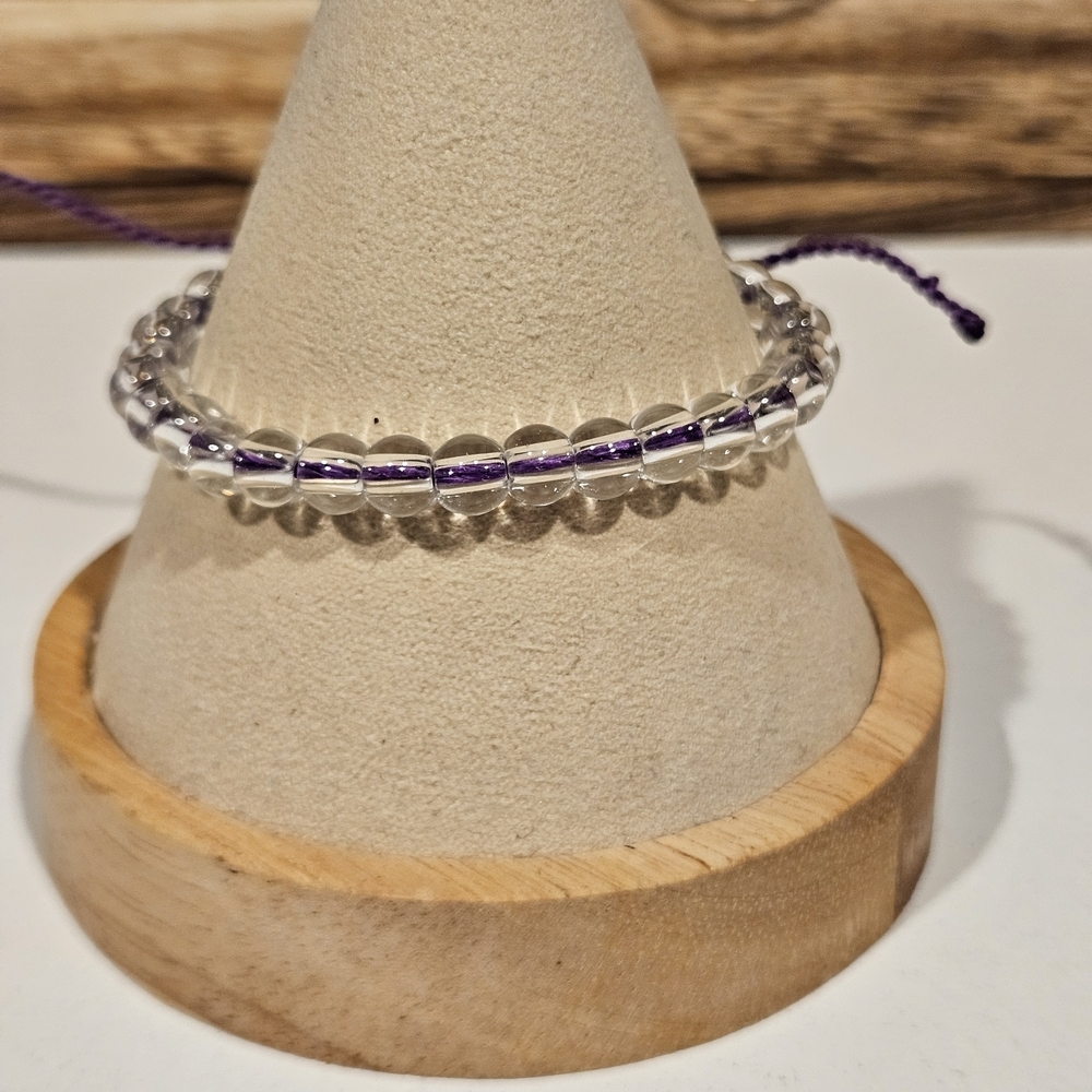 4Ocean Purple and Clear Beaded Bracelet Adjustable String Dumbo Octopus Jewelry